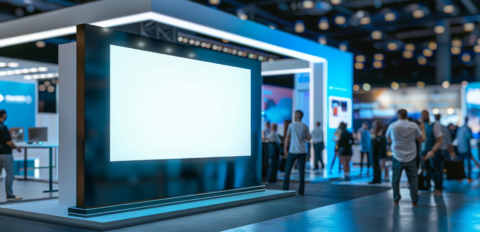 Exhibition Stand Kiosk Mockup at Trade Show, Corporate Branding, AI Created