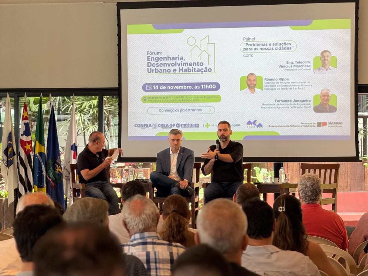 Presidente da AEAARP, Eng. Fernando Junqueira - Presidente do Confea, Eng. Vinícius Marchese e Eng